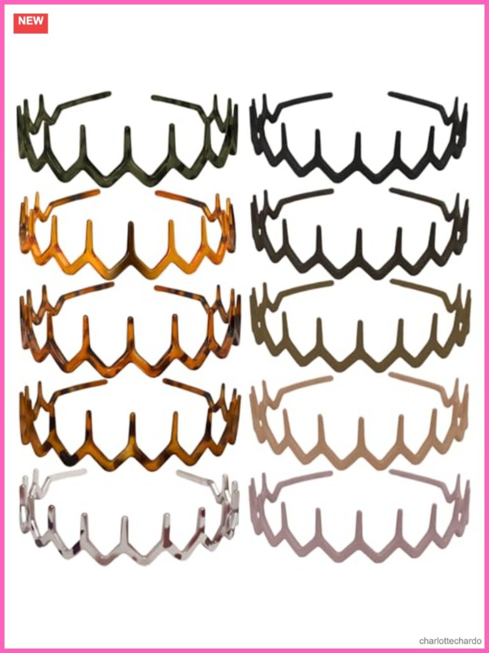 10 Pack Zig Zag Headbands with Teeth Non Slip Plastic Hair Accessories